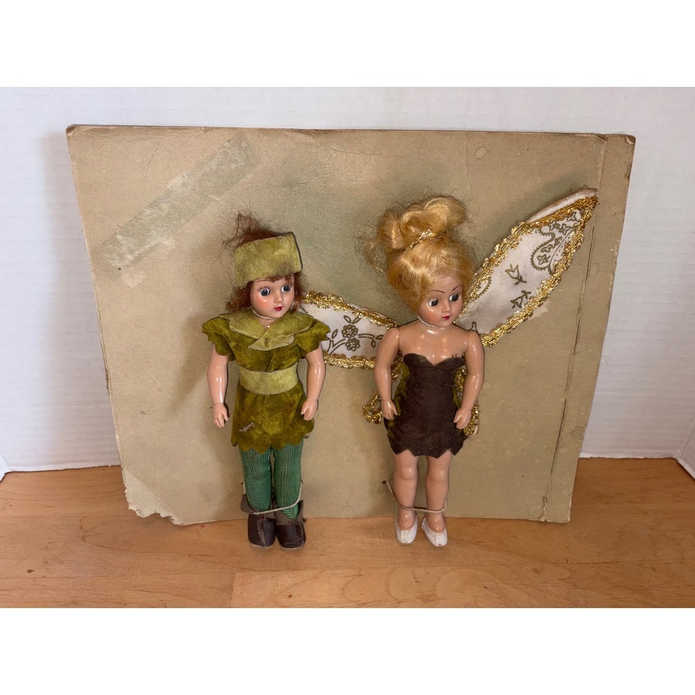 Vintage Peter Pan & Tinker Bell Craft Dolls Handmade Costumes